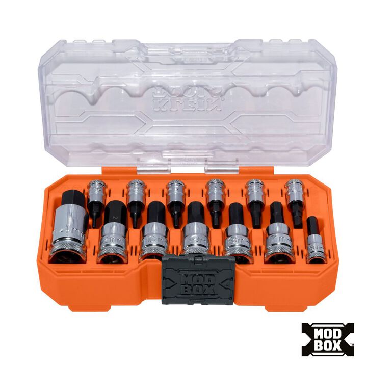 Klein Tools Knurled Hex Bit Socket Set, Metric 13 Pieces