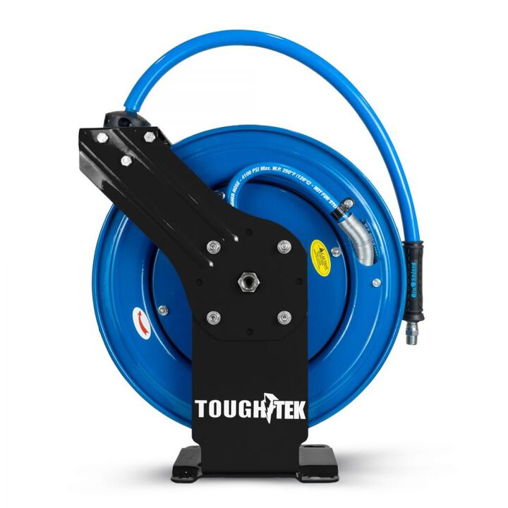 BluBird ToughTek 3/8 Inch x 100 Ft Pressure Washer Hose Reel with 6 Ft Hose