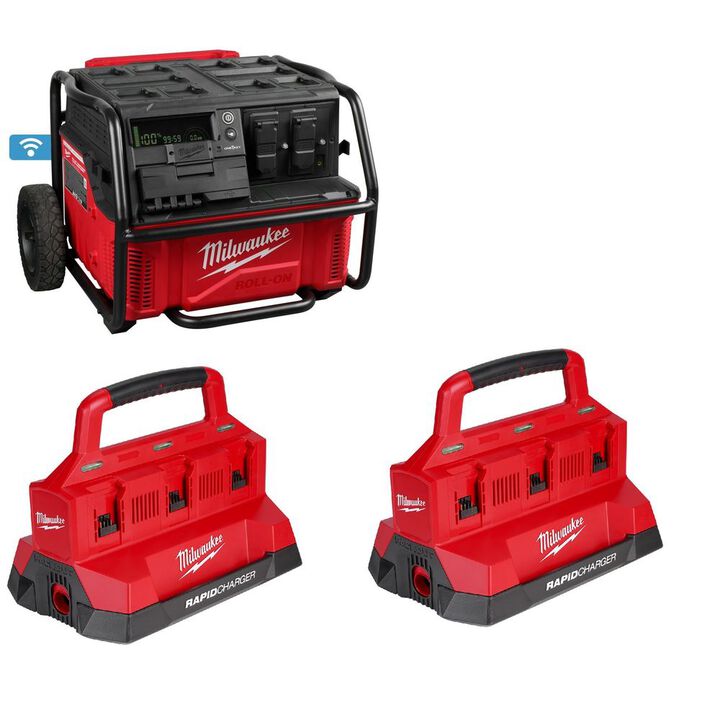 Milwaukee Roll-On 7,200 Watt Integrated Lithium-Ion Battery Portable Power Supply and (2) M18 Packout Six Bay Rapid Charger Bundle
