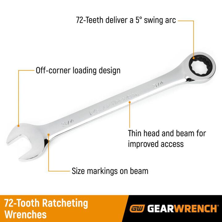 GEARWRENCH 16 Piece 72-Tooth 12 Point Reversible Ratcheting Combination Metric Wrench Set, large image number 10