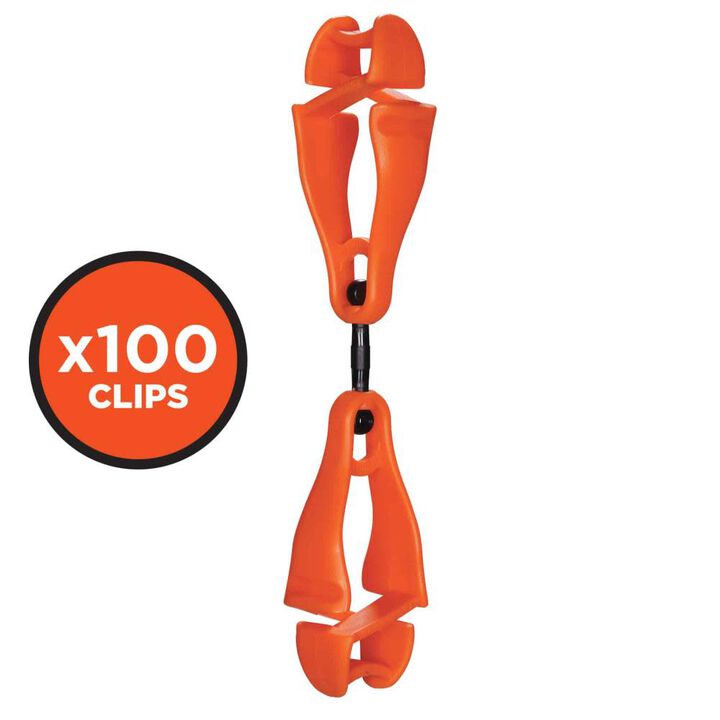 Ergodyne Squids 3420-BULK Swivel Glove Clip Holder Dual Clips Orange 100 Pieces