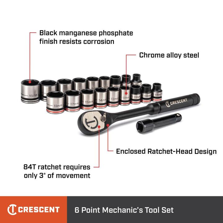 Crescent Mechanics Tool 20pc Set Standard SAE & Metric Black Oxide 3/8 in, large image number 8