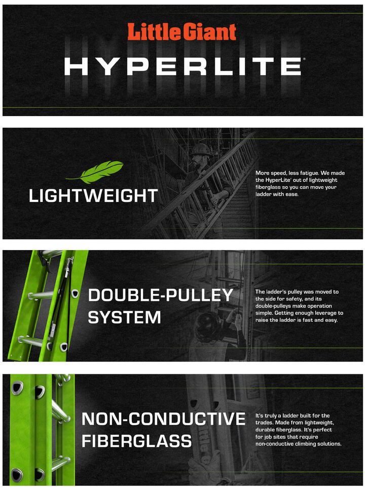 Little Giant Safety HyperLite 20 ft Type IA Fiberglass Extension Ladder, large image number 4