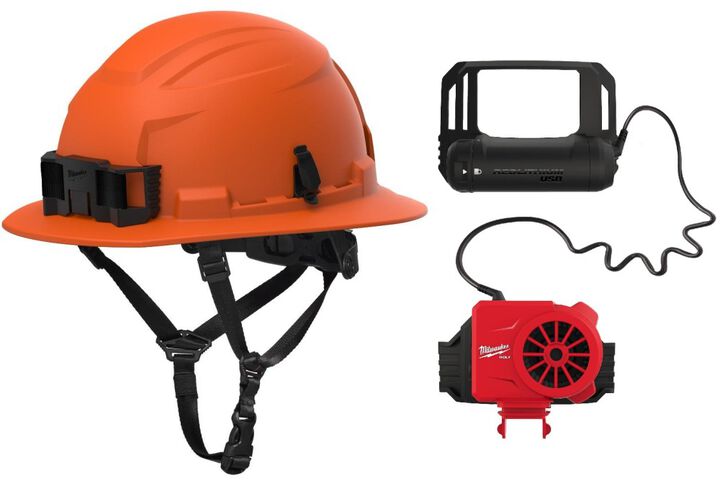 Milwaukee BOLT Safety Orange Full Brim Safety Helmet Type 2 Class E & USB Cooling Fan