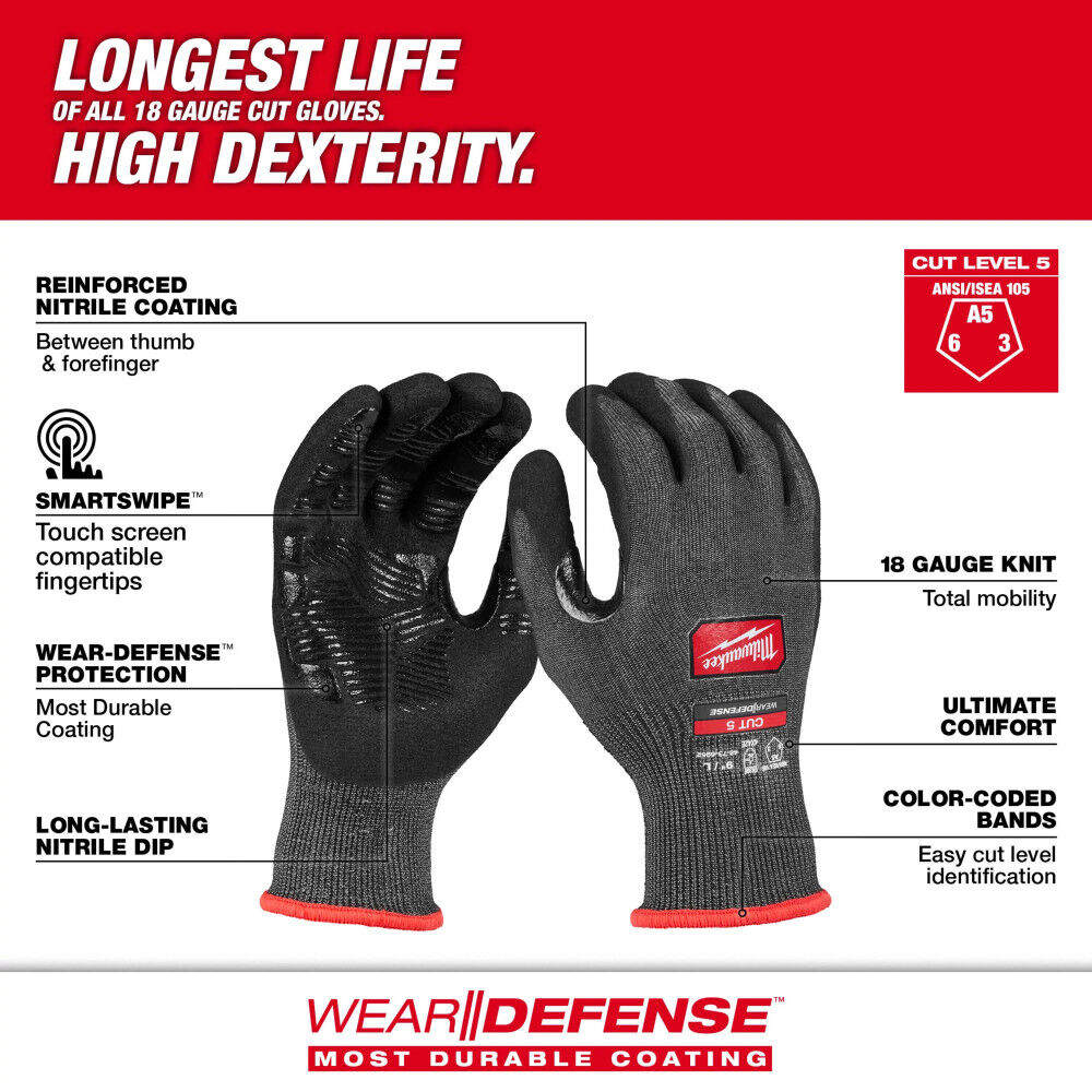 Milwaukee Cut Level 5 High Dexterity Nitrile Dipped Gloves with WEAR-DEFENSE Protection Medium, large image number 2