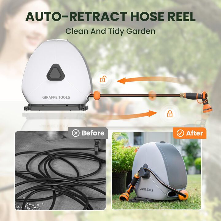 Giraffe Tools Ground-Mounted Retractable Hose Reel5/8 Inch 92 Ft with 9 Mode Nozzle & Leader Hose, large image number 4