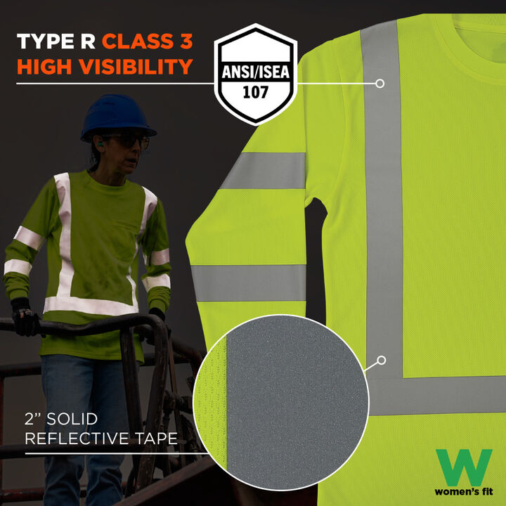 Ergodyne GloWear 8374 Womens Essential Class 3 Long Sleeve Shirt Hi-Vis Lime Medium, large image number 1