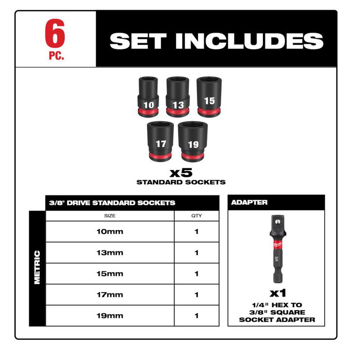 Milwaukee SHOCKWAVE Impact Duty 3/8in Drive Metric Standard Socket Set 6pc, large image number 3