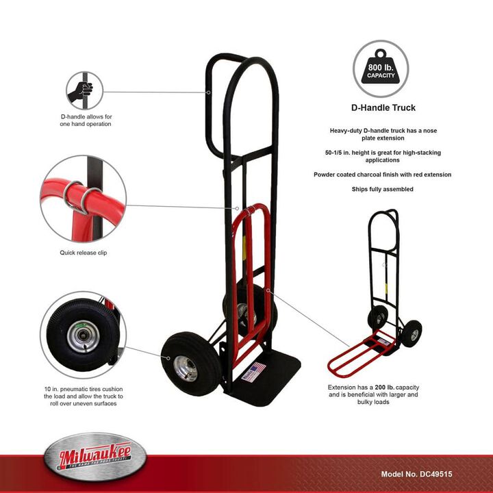 Milwaukee Hand Truck D Handle Hand Truck with 10 Inch Tires, large image number 3