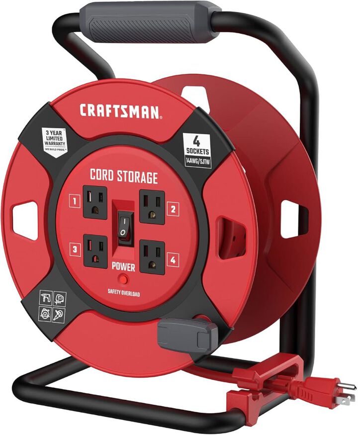 CRAFTSMAN 1 Foot Retractable Extension Cord Reel with 4 Outlets