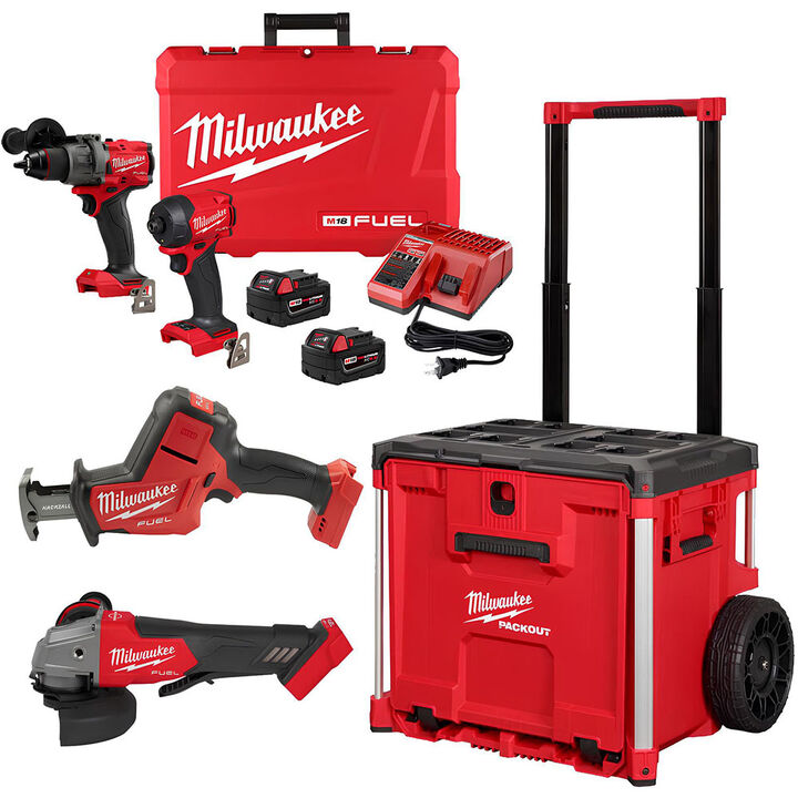 Milwaukee M18 Fuel 4 Tool Combo Kit with Single Drawer Rolling Packout