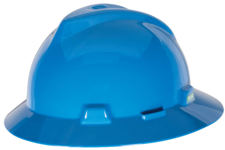 MSA Safety Works V Gard Slotted Full Brim Hard Hat Blue with Staz On Suspension
