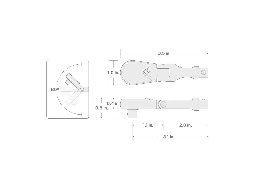 Tekton 1/4 Inch x 3 Inch Flex Head Non-QR Stubby Ratchet with Handle Tang, large image number 7