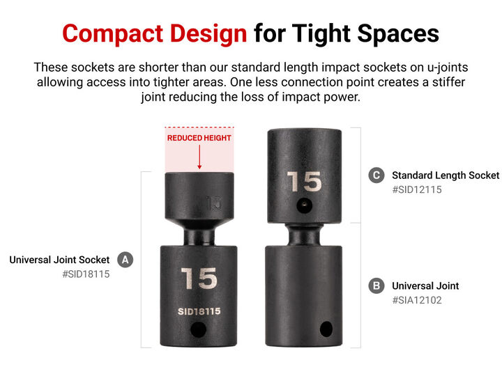 Tekton 3/8 Inch dr Universal Joint Impact Socket Set, 9 Pieces 5/16-3/4 Inch, large image number 2
