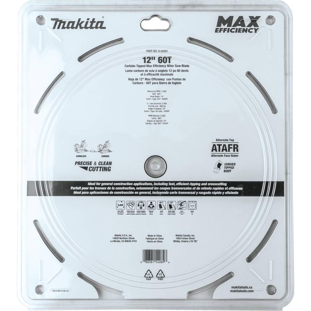 Makita 12in 60T Carbide-Tipped Max Efficiency Miter Saw Blade, large image number 8