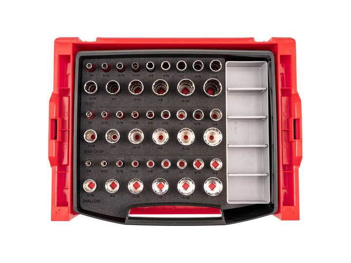 Tekton 3/8 Inch Shallow, Semi-Deep, and Deep 12 Point Sockets, Drawer, 45 Pieces