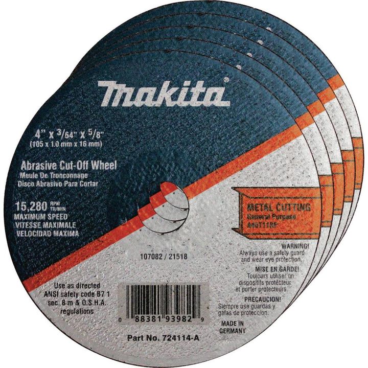 Makita 4 Inch x 5/8 Inch x 3/64 Inch Super Thin Cut-Off Wheel, Metal, 25pk