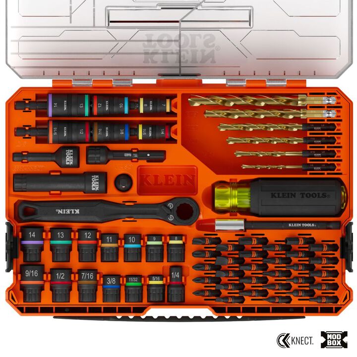 Klein Tools KNECT Impact Rated Drill and Driver Combo Set SAE/Metric 65 Piece MODbox Compatible Case