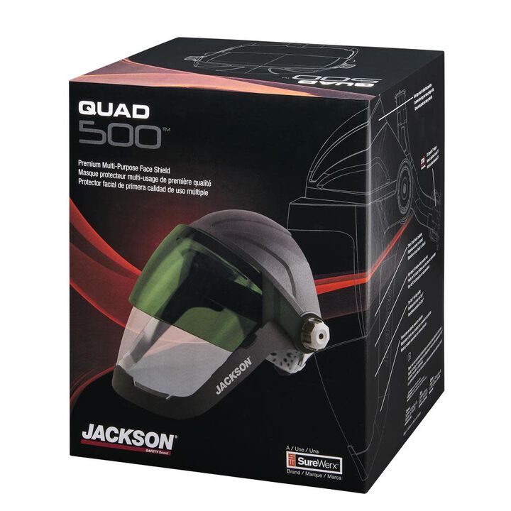 Jackson Safety QUAD 500 Multi-Purpose Face Shield, Clear Window, Shade 5 IR Flip Visor, Anti-Fog Coating, 370 Speed Dial Ratcheting, large image number 5