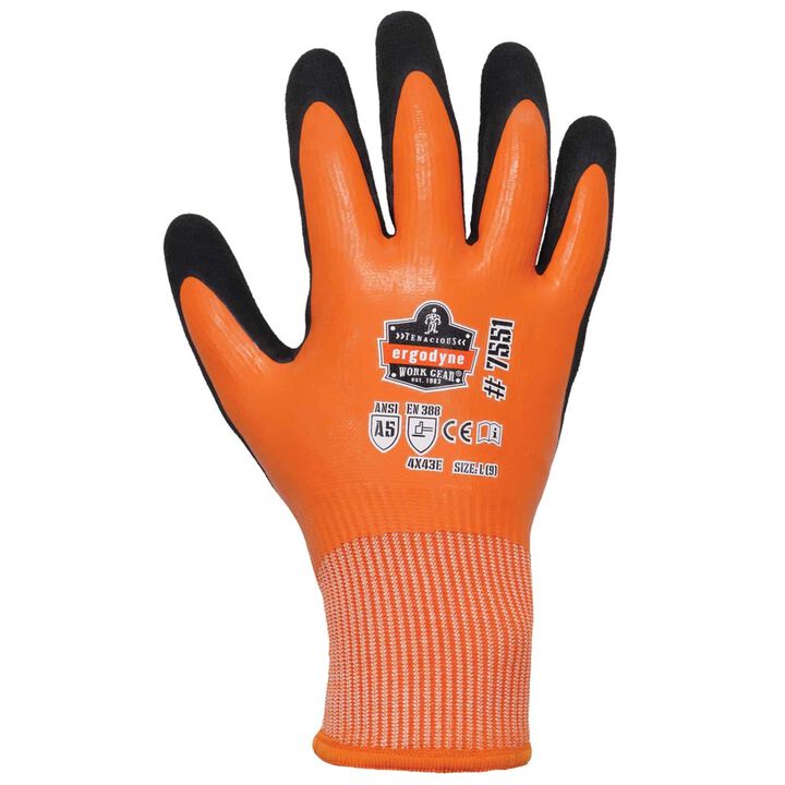 Ergodyne ANSI A5 Coated Waterproof Cut Resistant Gloves, Orange and Black, XL, large image number 8