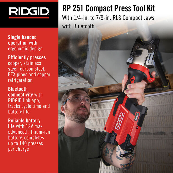 Ridgid RP 251 Press Tool Battery Kit with RLS Jaws ( 1/4 Inch - 7/8 Inch), large image number 1