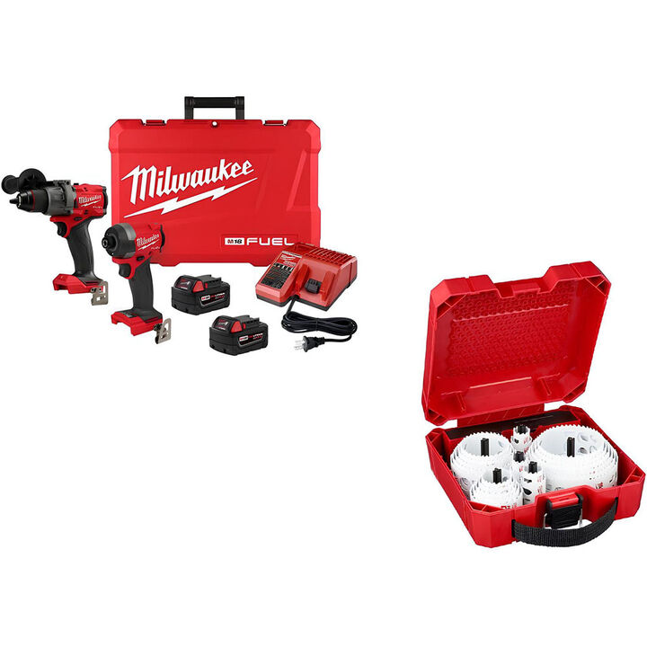 Milwaukee M18 FUEL 2-Tool Combo Kit with 28 Piece HOLE DOZER General-Purpose Hole Saw Set Bundle
