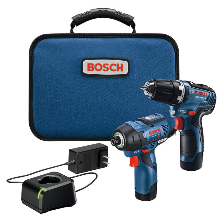 Bosch 12V Max 3/8 Inch Drill/Driver, 1/4 Inch Hex Impact Driver and 2Ah Battery 2pk Combo Kit - Factory Reconditioned