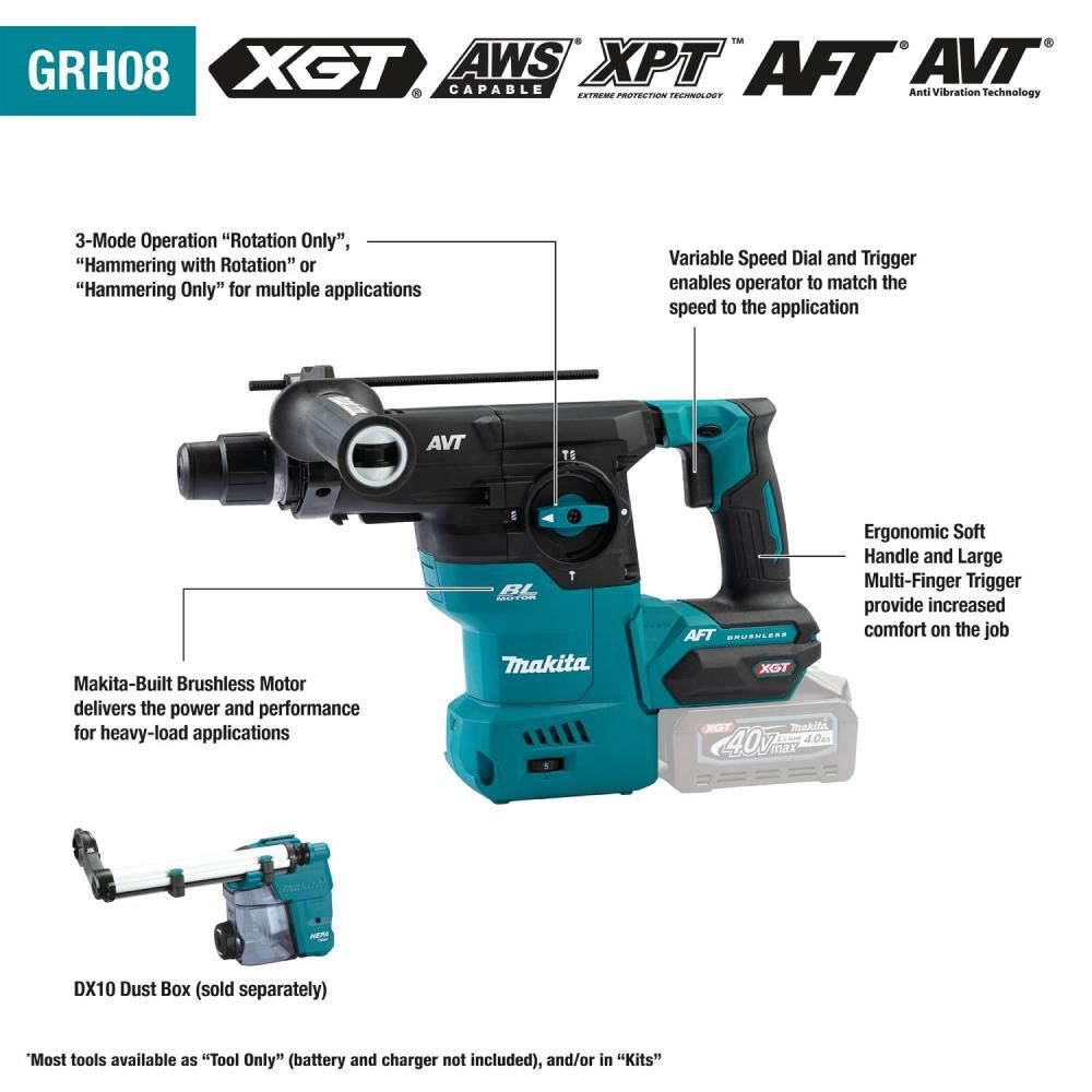 Makita 40V max XGT 1 3/16in AVT Rotary Hammer Kit, large image number 12