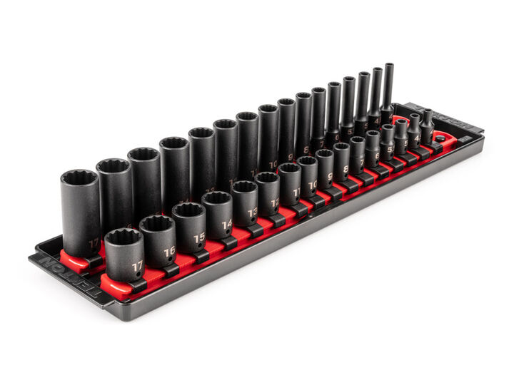 Tekton 1/4 Inch 12 Point Impact Socket Set, 32 Pieces (4-17 mm)