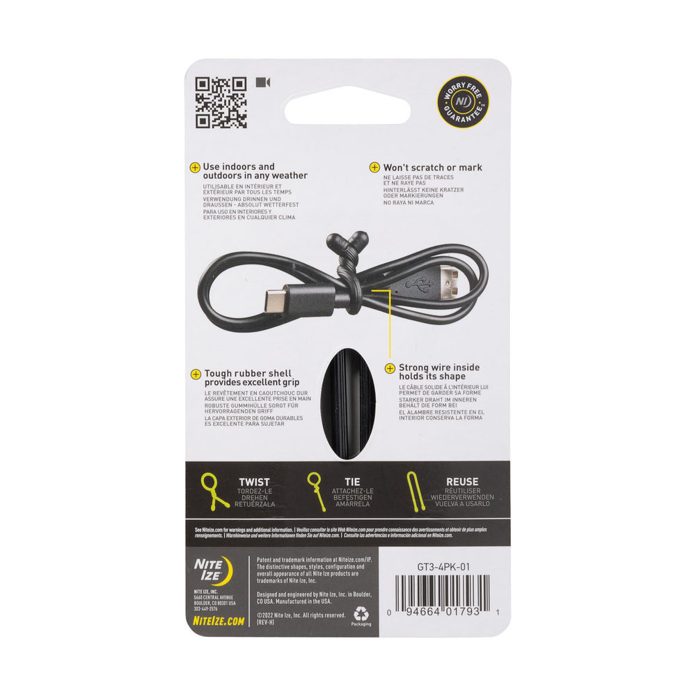 Nite Ize Gear Tie Reusable Rubber Twist Tie 3in 4pk Black, large image number 2