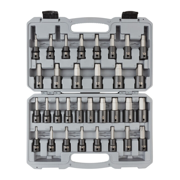 Tekton 1/2 Inch Hex/Torx Impact Bit Sockets, 1/4-3/4 in, 6-19 mm, T30-T70