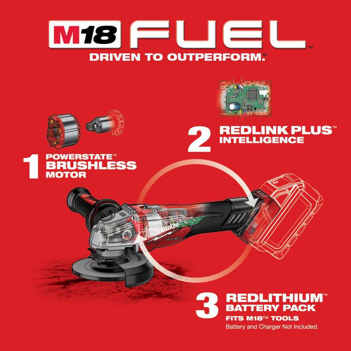 Milwaukee M18 FUEL 4 1/2inch/5inch Grinder Slide Switch Lock On Reconditioned (Bare Tool), large image number 3