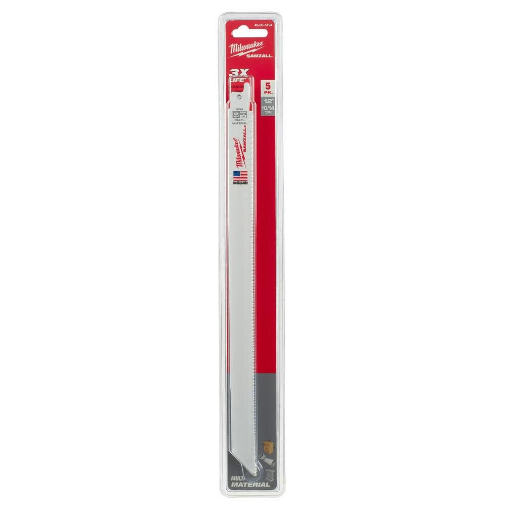 Milwaukee 12 in. 10/14 TPI SAWZALL Blades 5PK, large image number 10