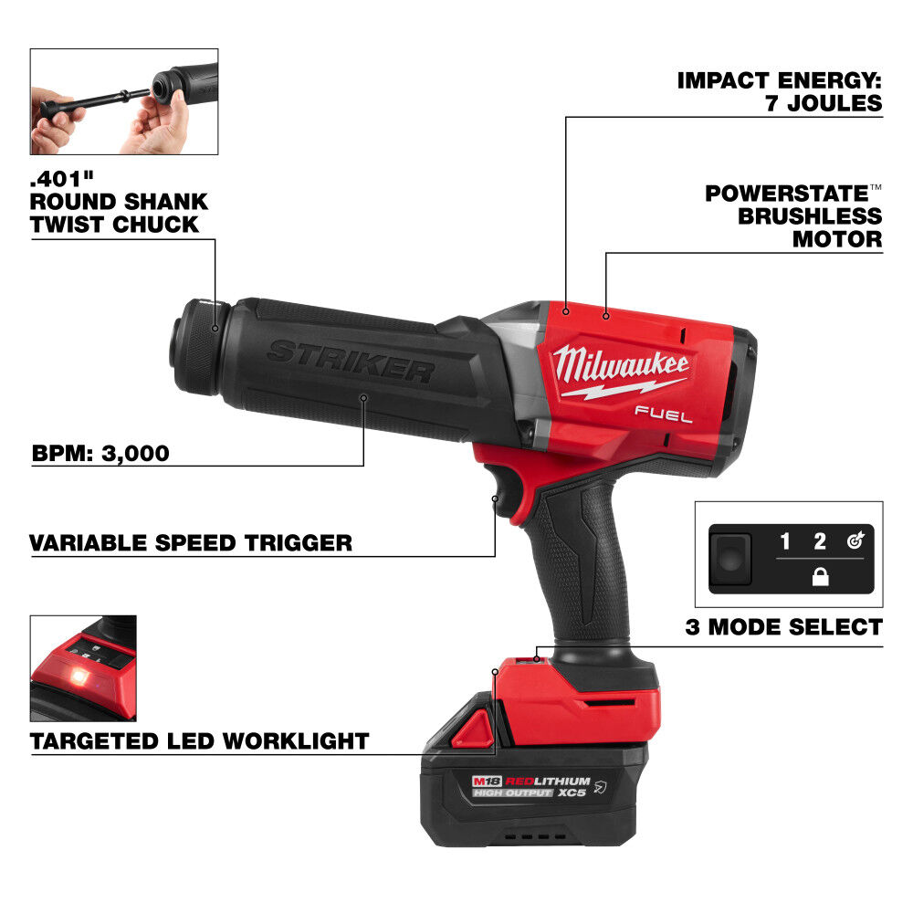 Milwaukee M18 FUEL STRIKER Hammer Chisel Kit with Protective Boot and 5pc Chisel Kit, large image number 5