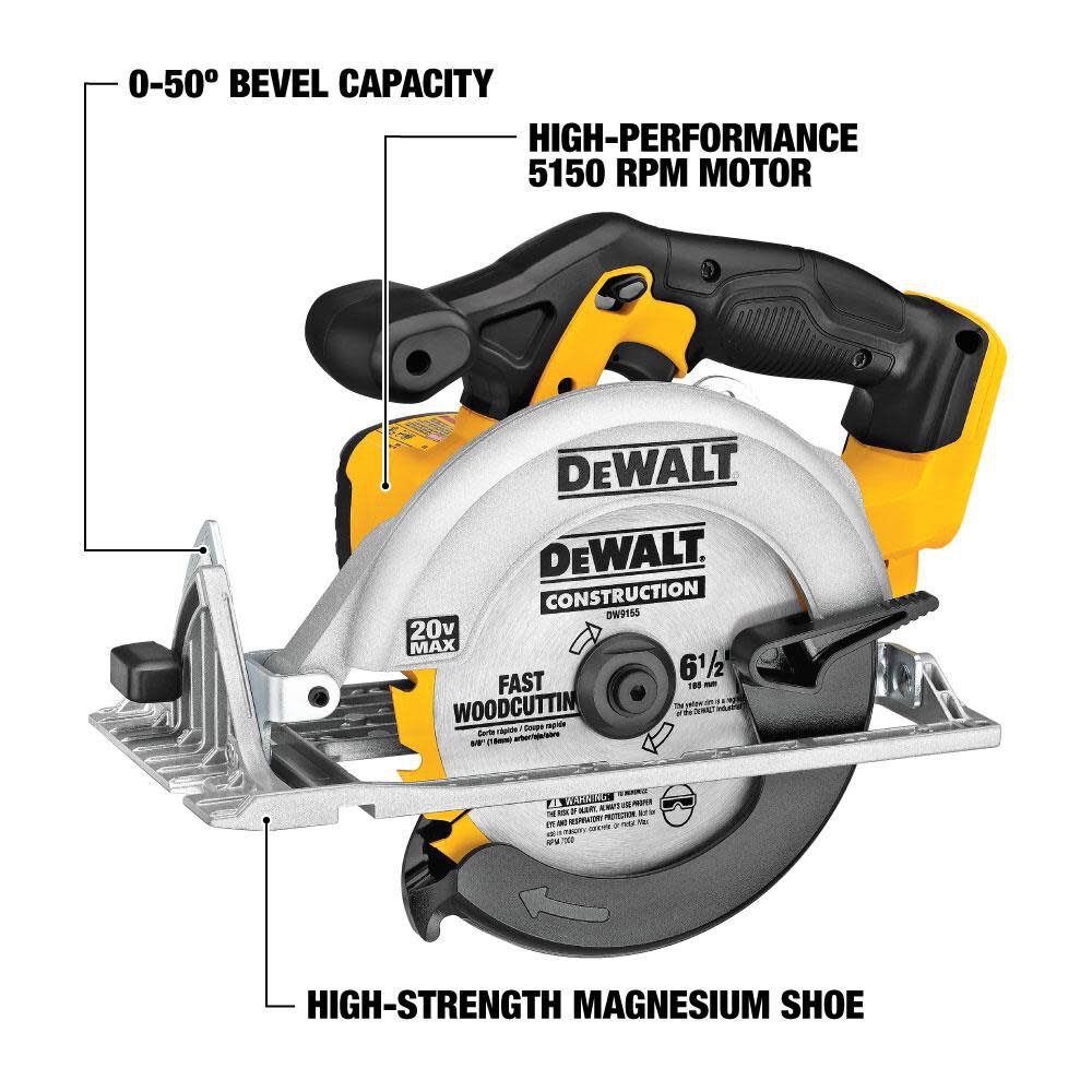 DEWALT 20V Max 6 1/2in Circular Saw with Brake & Magnesium Shoe (Bare Tool), large image number 2