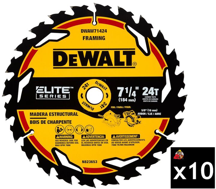 DEWALT 7 1/4 Inch 24T Pack of 10 Elite Series Circular Saw Blades