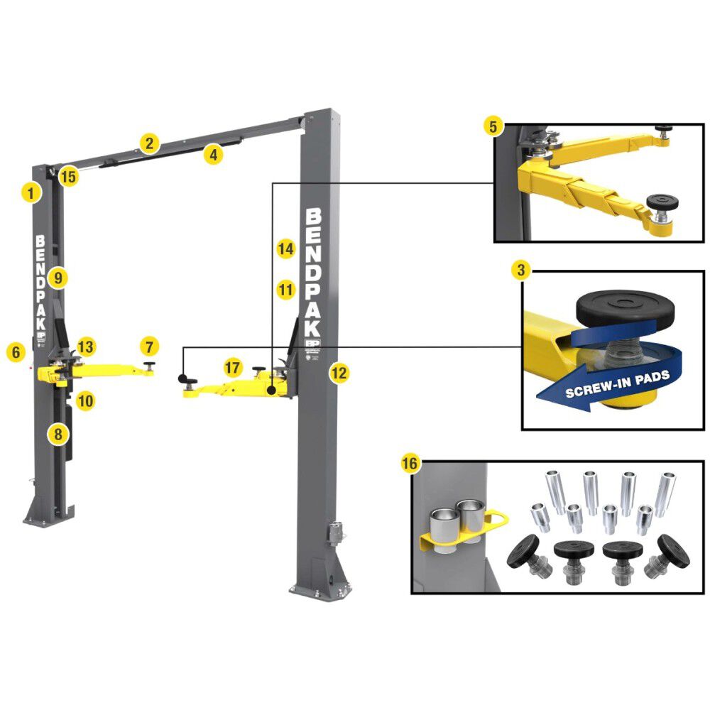 Bendpak 10AP-168 10000 Lbs Adaptable Clearfloor Car Lift with Screw Pads, large image number 6