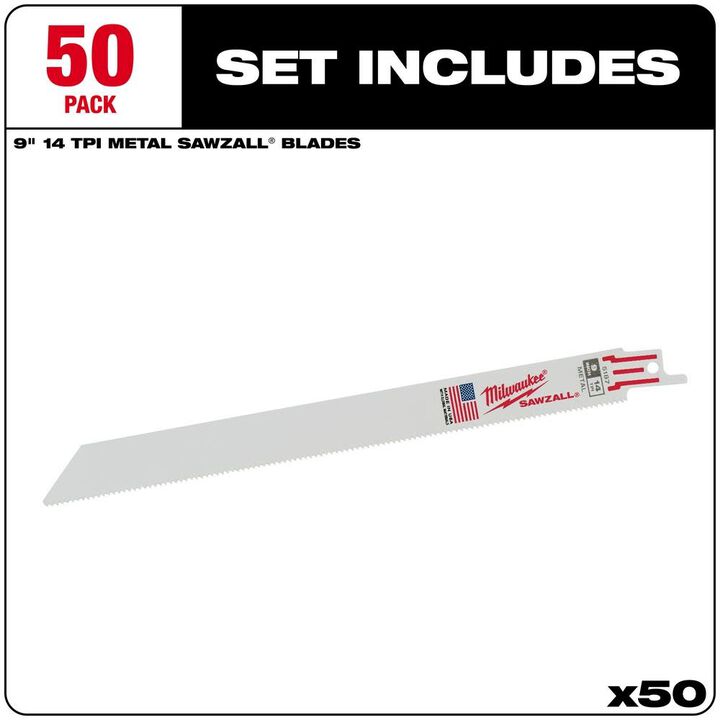 Milwaukee 9 in. 14 TPI Thin Kerf SAWZALL Blades (50 Pack), large image number 1