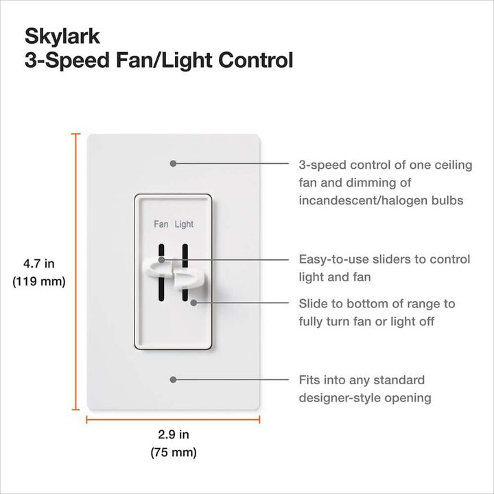 Lutron Skylark 120V 300W 1.5A 1P Gloss White Fan & Light Control, large image number 4