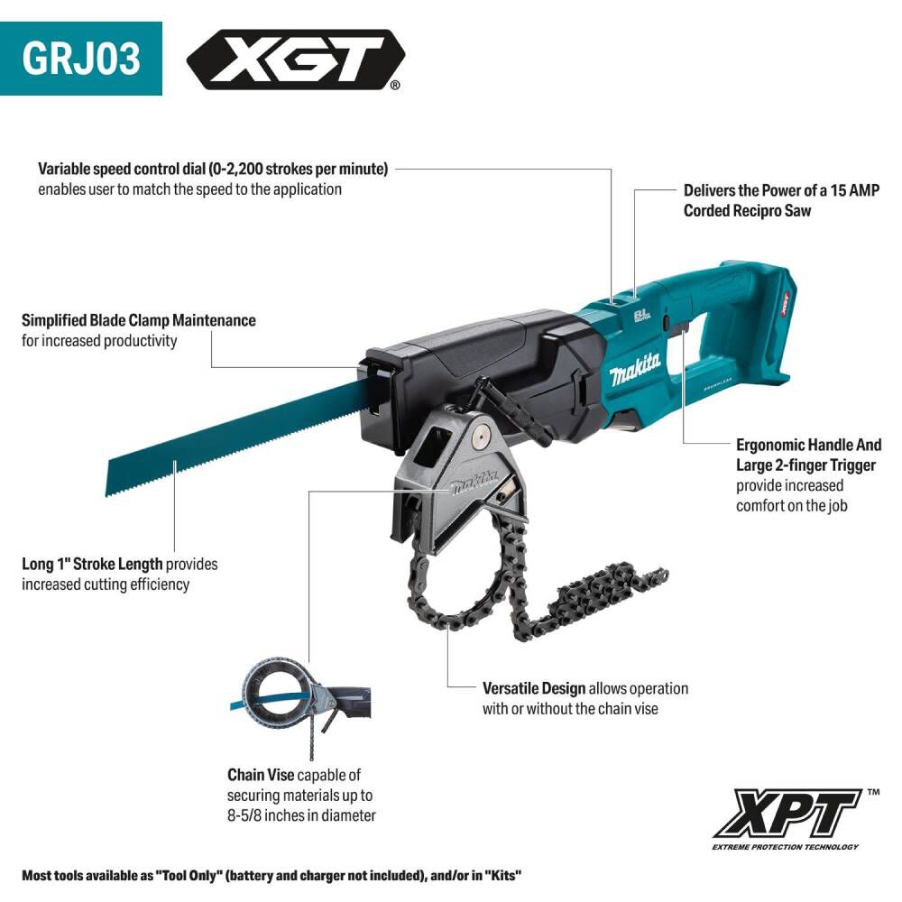 Makita 40V max XGT Brushless Cordless Reciprocating Pipe Saw with Chain Vise (Bare Tool), large image number 2
