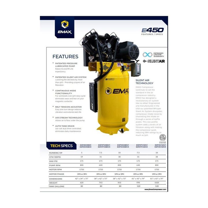 EMAX 230V 10HP 1PH 120 Gallon Vertical Air Compressor with Radiator, large image number 14