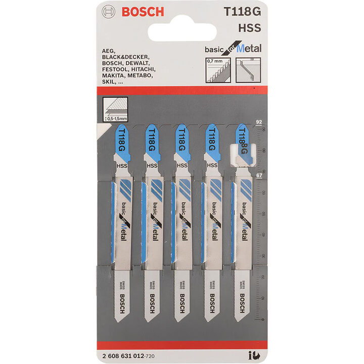 Bosch 3-5/8 Inch 36 TPI Basic for Metal T-Shank Jig Saw Blades 5 Piece
