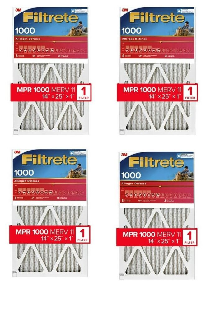 3M Filtrete 1000 MPR 14 x 25 x 1 Inch Allergen Defense Air Filter 4 Pack