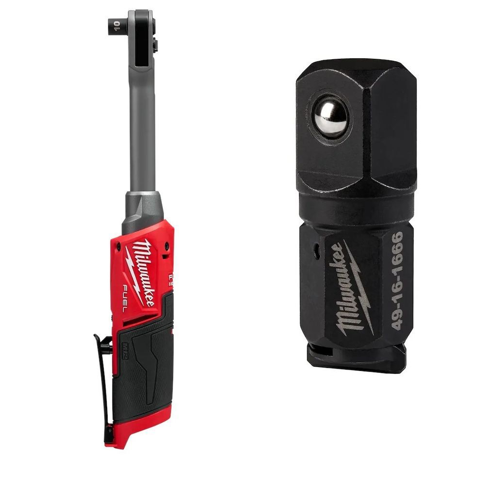 Milwaukee M12 Extended Reach Box Ratchet (Bare Tool) and 1/2 Inch Anvil Adapter Bundle, large image number 1