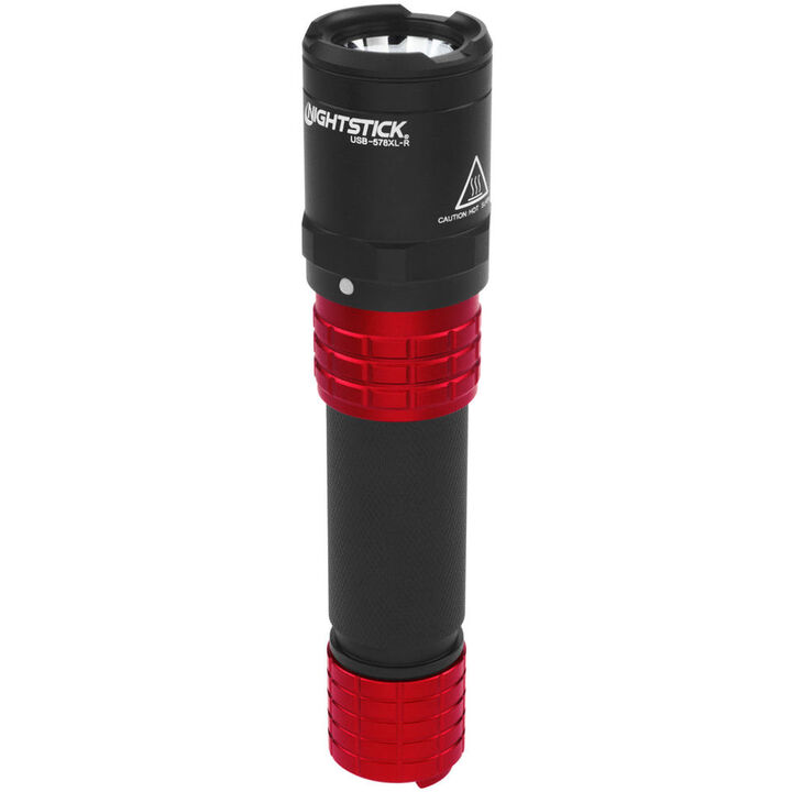 Nightstick Metal Dual-Light Rechargeable Flashlight with Holster, Red