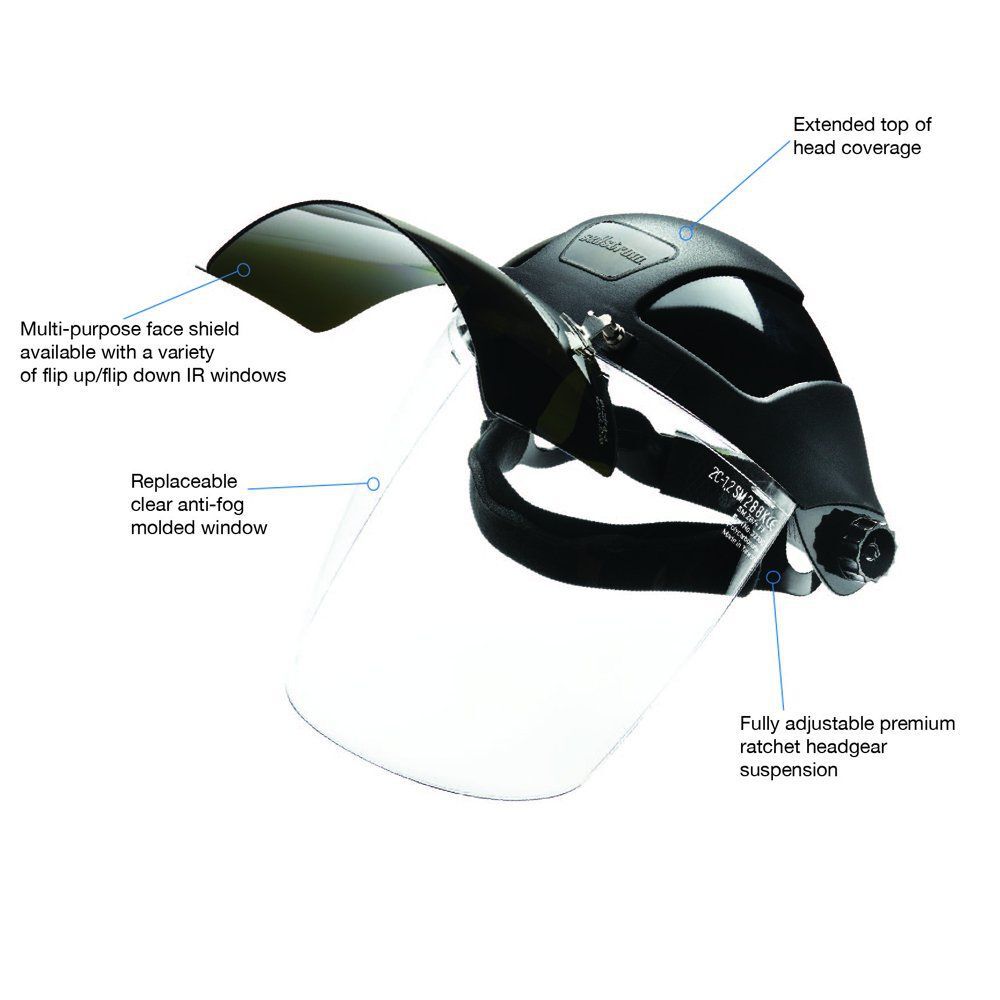 Sellstrom Single-Crown Face Shield - Universal Slot Adapter, Clear Polycarbonate Window, Anti-Fog, Shade 5 UV/IR Front Flip Visor, large image number 2