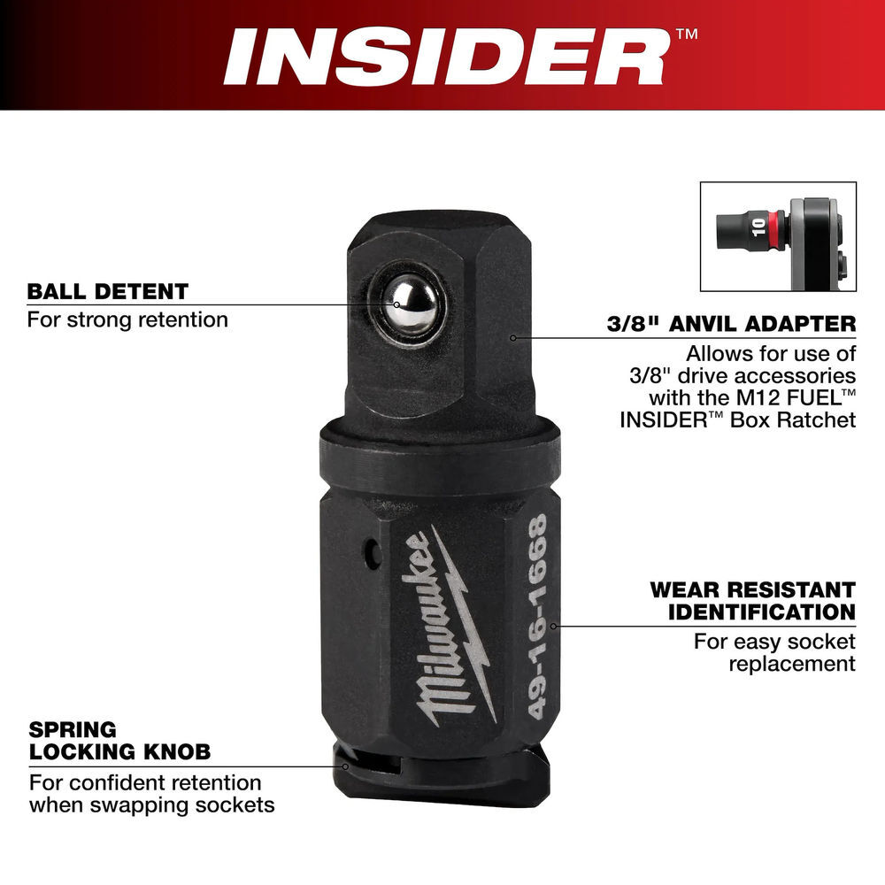 Milwaukee INSIDER Box Ratchet 1/2 Inch and 3/8 Inch Anvil Adapter Bundle, large image number 10
