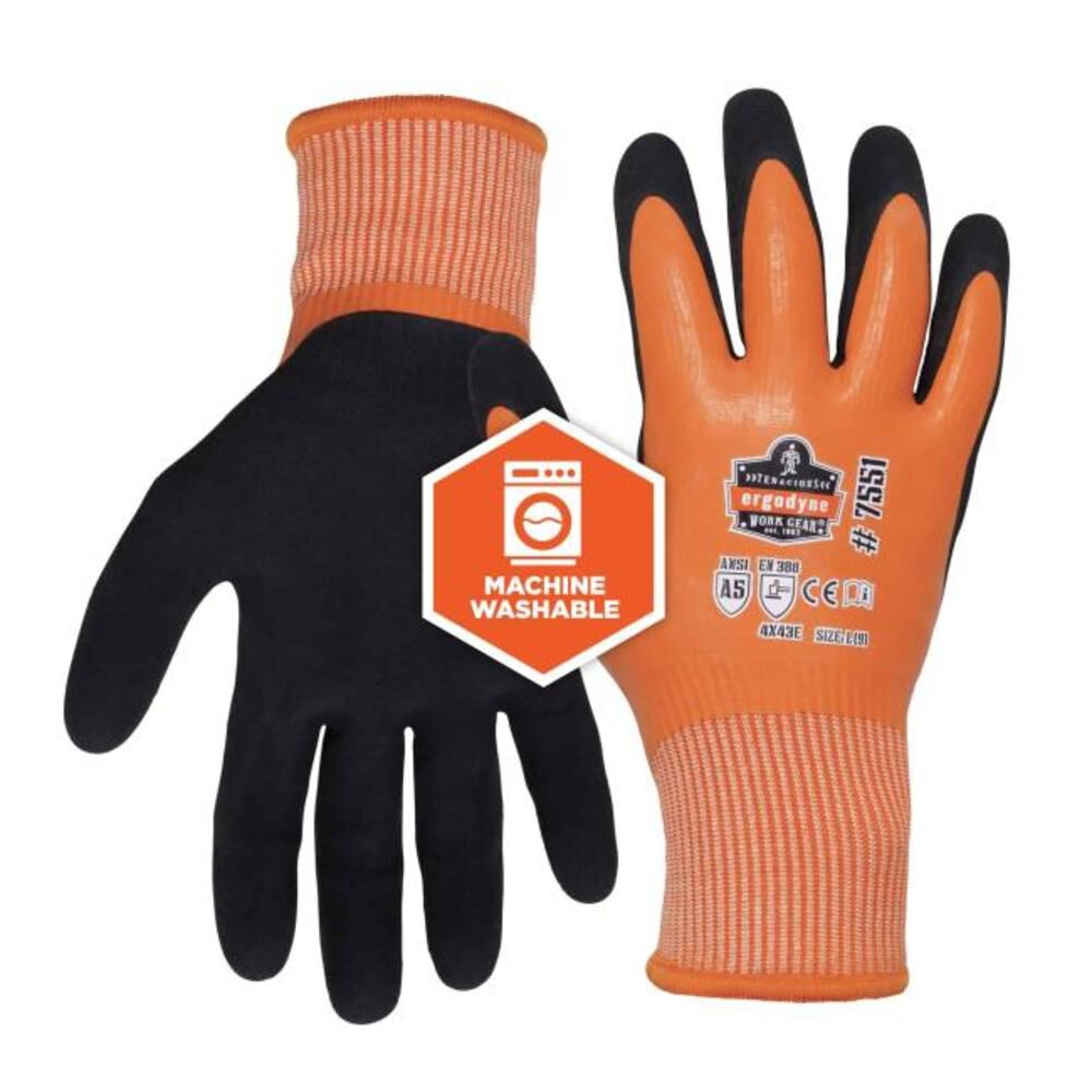 Ergodyne ANSI A5 Coated Waterproof Cut Resistant Gloves, Orange and Black, large image number 7
