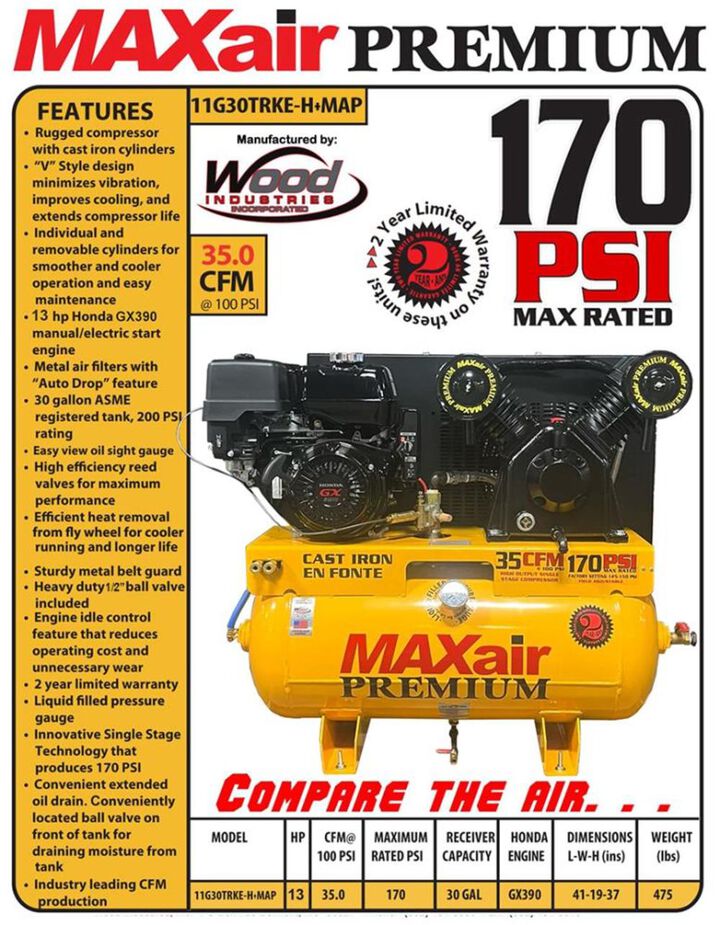 MAXair Air Compressor 13 HP 30 Gallon Gasoline Truck Mount, large image number 3