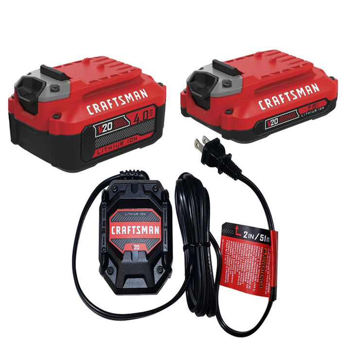 CRAFTSMAN V20 2Ah and 4Ah Li-Ion Battery and Charger Starter Kit